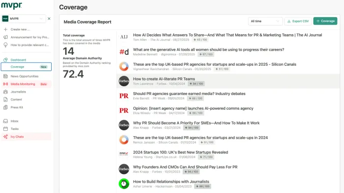Coverage has it's own sub-page in the dashboard
