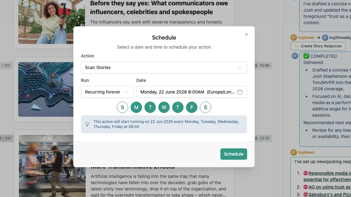 Scheduled AI action control
